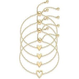 14K Yellow Gold Plated Matching Heart Charms Solitaire Bracelet Set For Women -